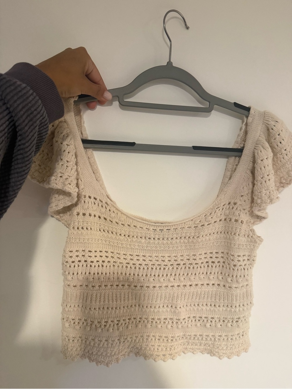 Crochet Square-Neck Knit Crop Top - Cream - Picture 2 of 5